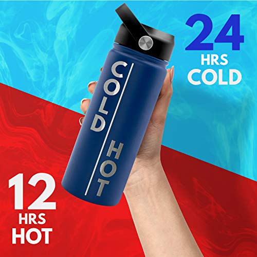 Amazing Items Personalized Water Bottle w/Straw & Lid, 18 oz - Fire Red | Custom Stainless Steel Sports Water Bottle w/Name and Text - Double-Wall, Vacuum Insulated - Rotating Handle - color: Fire Red, size: 18 Ounces