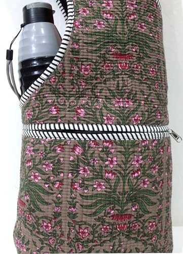INDIAN CRAFT CASTLE Yoga Mat Bag | Tote Mat Bag | Sling Yoga Tote w/Large Side Pocket & Zipper Pocket | Yoga Mat Carrier Fits Most Size Mats - color: Brown Green