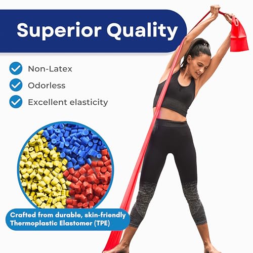 RMS Resistance Bands for Working Out, Physical Therapy, Yoga & Pilates | Set of 3 Latex Free Exercise Bands with Instruction Guide, Occupational Therapy and Rehabilitation Aid for Disabled