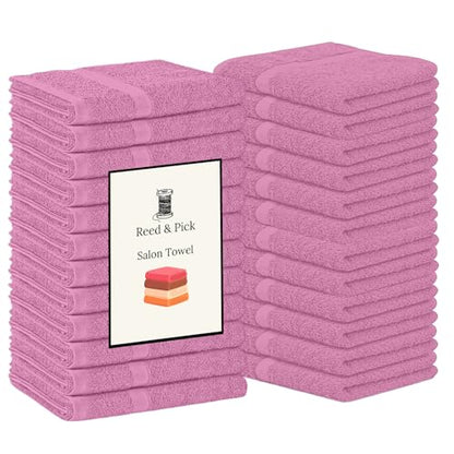 Reed&Pick Hand Towels (Pack of 24) Pink Economy Towels Salon Towels - 100% Cotton Spa Towel– 16 x 27 Inches Highly Absorbable, Facial, Gym, Hair Face Towels Bulk - color: Pink, size: 16x27 Pack of 24