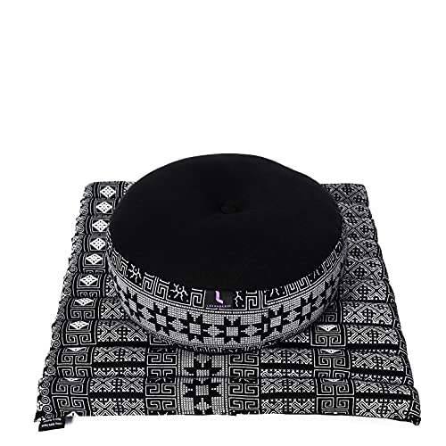 Leewadee Meditation Cushion Set – 1 Small Zafu Yoga Pillow and 1 Small Roll-Up Zabuton Mat Filled with Kapok - color: Cbt4 - Black