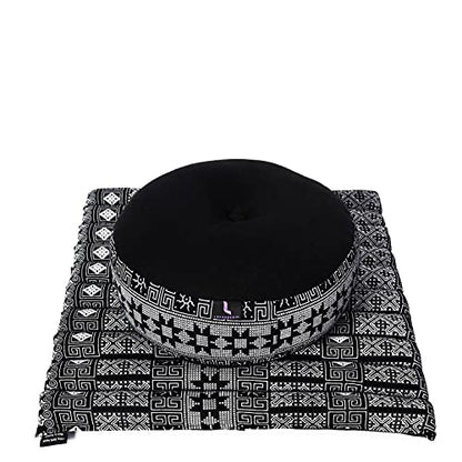 Leewadee Meditation Cushion Set – 1 Small Zafu Yoga Pillow and 1 Small Roll-Up Zabuton Mat Filled with Kapok - color: Cbt4 - Black