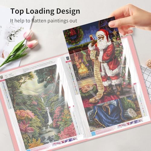 A3 Diamond Painting Storage Book, 60 Views Art Portfolio Presentations Folder with 30 Pages Protectors, 17.3x12.8in - color: Pink