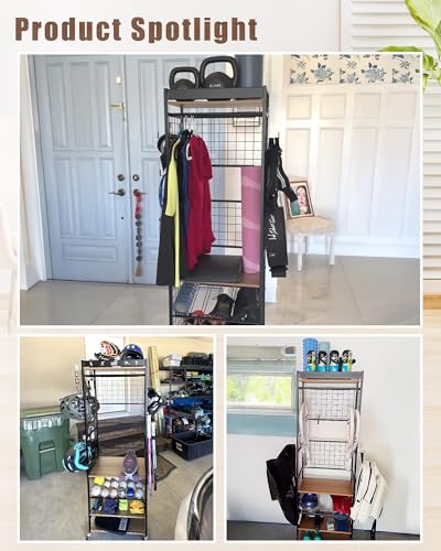 Mythinglogic Home Gym Storage Rack with Wheels for Dumbbells and Yoga Mats - color: Black+Brown