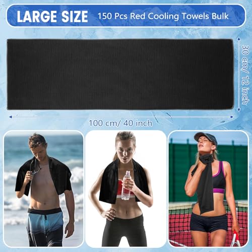 Hosuly 150 Pack Cooling Towels Bulk 40 x 12 Inch Large Chilly Breathable Sweat Sports Cold Towels Sublimation Microfiber Ice Neck Rag for Hot Weather Workout Gym Team Gift (Black) - color: Black