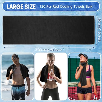 Hosuly 150 Pack Cooling Towels Bulk 40 x 12 Inch Large Chilly Breathable Sweat Sports Cold Towels Sublimation Microfiber Ice Neck Rag for Hot Weather Workout Gym Team Gift (Black) - color: Black