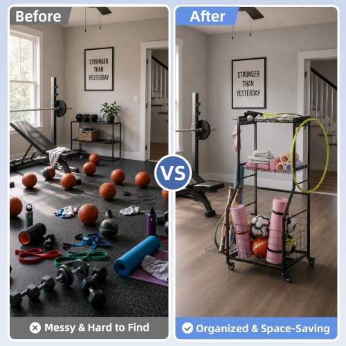 Garage Ball Storage Sports Equipment Organizer with Bat Rack