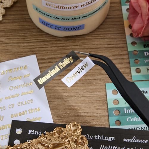 2500+ Pcs Word Stickers for Journaling, 50 Sheets Quote Sticker Gold Foil Art Scrapbook Supplies for Junk Journal, Scrapbooking Supplies for Bullet Journal Craft Small Talk Stickers for DIY Gift Card - style: Quote Style 1