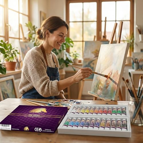 MyArtscape Oil Paint Set - 24 x 12ml Artist Oil Paints | Rich pigment oil paints for canvas painting with smooth blending layering glazing and glossy finish