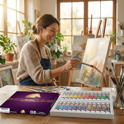 MyArtscape Oil Paint Set - 24 x 12ml Artist Oil Paints | Rich pigment oil paints for canvas painting with smooth blending layering glazing and glossy finish