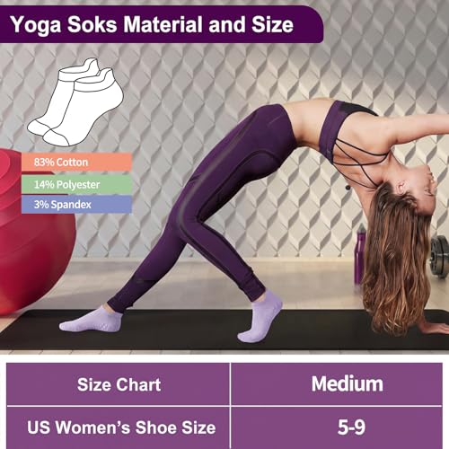 PilatesYogaGripSocksforWomenCushionedGrippyCottonNonSlipAthletic - color: 4 Pairs Purple