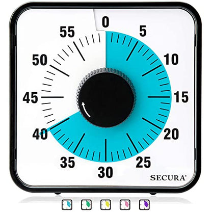Secura 60-Minute Visual Countdown Timer, 7.5-Inch Oversize Classroom Visual Timer for Kids and Adults, Durable Mechanical Kitchen Timer Clock with Magnetic Backing (Blue) - color: Blue & Black
