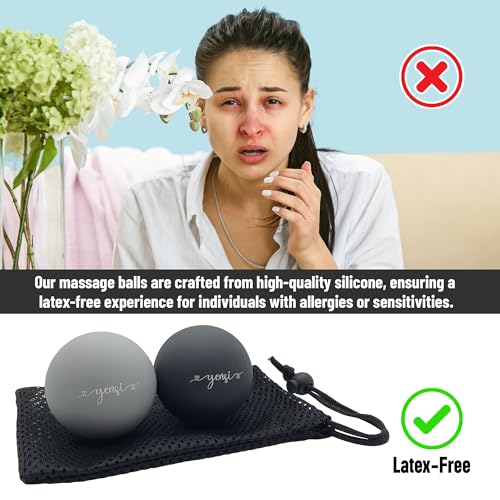 YENSI Silicone Massage Lacrosse Balls for Trigger Point Therapy, Myofascial Release, and Deep Tissue Massage. Set of 2 Balls with Carrying Bag. Latex-Free. Ideal for Feet and Targeted Muscle Relief - color: Slate Grey