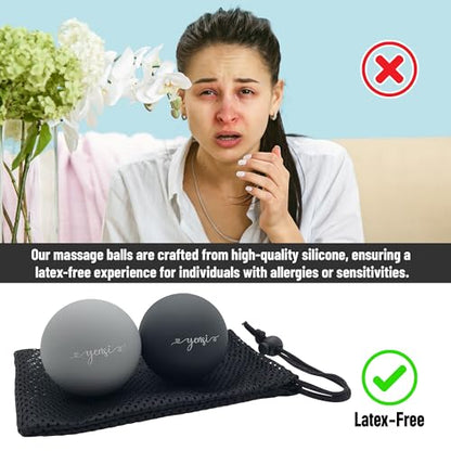 YENSI Silicone Massage Lacrosse Balls for Trigger Point Therapy, Myofascial Release, and Deep Tissue Massage. Set of 2 Balls with Carrying Bag. Latex-Free. Ideal for Feet and Targeted Muscle Relief - color: Slate Grey