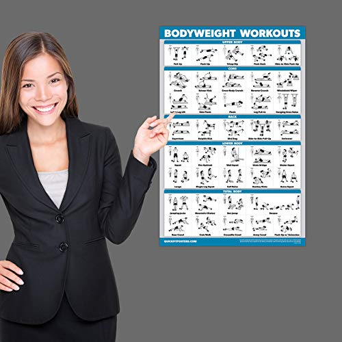QuickFit Bodyweight Workouts and Stretching Exercise Poster Set – Laminated 2 Chart Set – Body Weight Exercise Routine & Stretching Workouts (18" x 24")