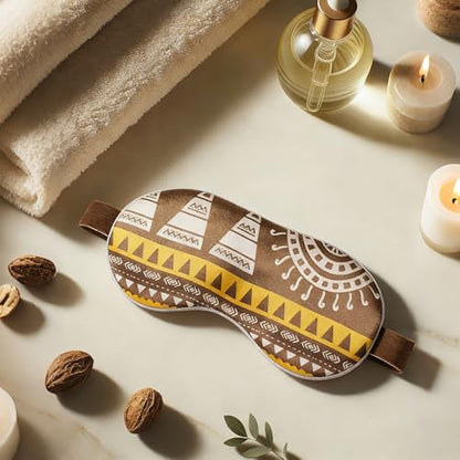 100% Mulberry Silk Sleep Mask with Eye Steam Pocket and Velvet Elastic Band, Luxury 22mm Silk Eye Mask for Nap Sleeping Relaxation and Travel, Gift Package, African Totem - color: Brown