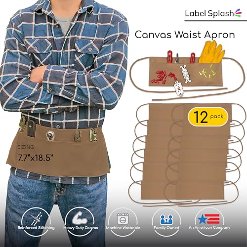 2 Pocket Canvas Work Waist Nail Apron Belt Washable Tool Utility Gardening Woodworkers Roofers Artists & Crafts - color: Caramel 12 Pack