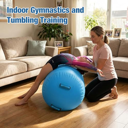 Gymnastics Air Roller Air Barrel Inflatable Tumbling Mat, Tumble Track Backhandspring Mat Gymnastic Equipment with Pump for Yoga Training Cheerleading Home Use - color: Blue, size: 47.2 x 29.5inch