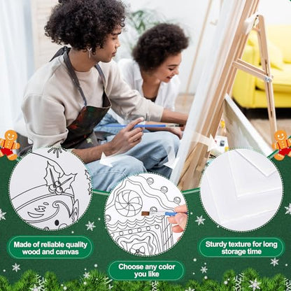 Sherr 96 Pcs 12 Sets Pre Drawn Canvas Kit for Painting Craft Sip and Paint Kit for Adults Pre Printed Canvas Painting Favor for DIY Birthday Gifts Adult's Date Party, 8 x 10 Inches(Christmas) - style: Christmas