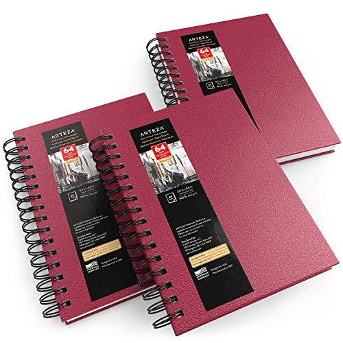 ARTEZA Watercolor Sketchbook, 3-Pack, 64 Pages Each, 5.5 x 8.5 Inches, Pink Hardcover, 140-Pound Spiral-Bound Paper - color: Pink, size: 5.5x8.5 inch - 3 pack