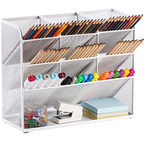 Marbrasse Mesh Desk Organizer, Multi-Functional Pen Holder, Pen Organizer for desk, Desktop Stationary Organizer, Storage Rack for School Home Office Art Supplies (White - Mesh Pen Holder) - color: White Mesh Pen Holder Without Drawer