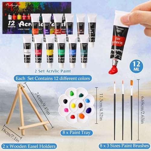Cholemy 36 Pcs Paint and Sip Kit for Adults 8''x10'' Pre Drawn Canvas for Painting DIY Afro Acrylic Painting Kit Wood Easel Brushes Date Night Bulk for Mother's Day Party Gifts - style: Sunset Glow