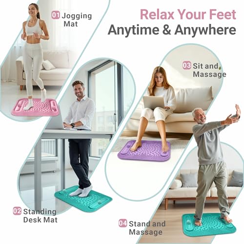 Foot Massage Mat with Two Massage Balls, 5-Zone Acupressure & Reflexology Mat for Various Stimulation, Portable Pressure Point Pad for Feet Relaxation, Pain, Fatigue Relief((Pink) - color: Pink