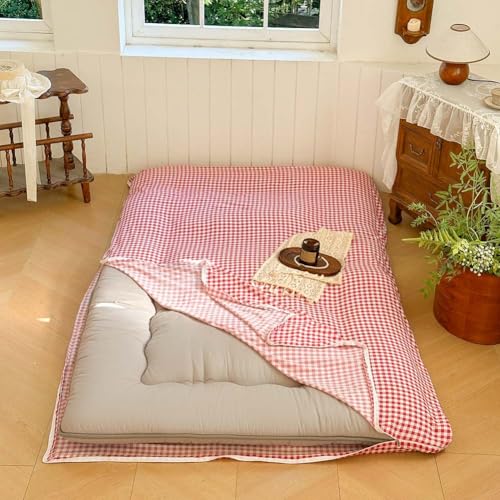 Red Gingham Japanese Floor Mattress Futon Cover, Queen - color: Red Gingham, size: Queen