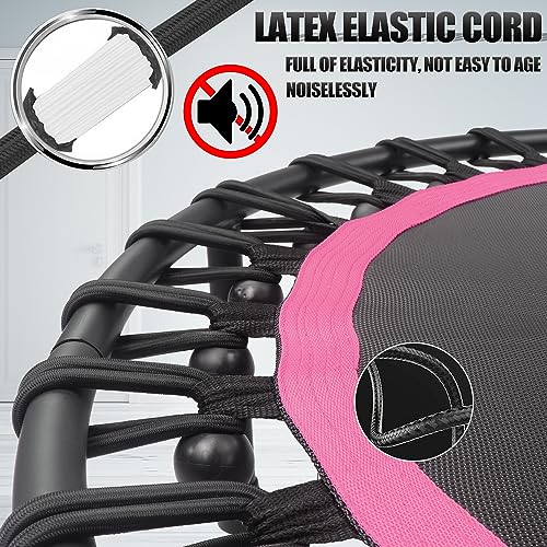 Newan 40"-48" Silent Mini Trampoline Fitness Trampoline Bungee Rebounder Jumping Cardio Trainer Workout for Adults-Max Limit 330lbs - color: A 40" Round Pink (NO Handle)