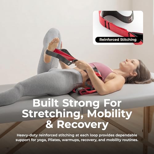 Sunny Health & Fitness Premium Yoga Stretch Strap, 10 Individual Grip Loops