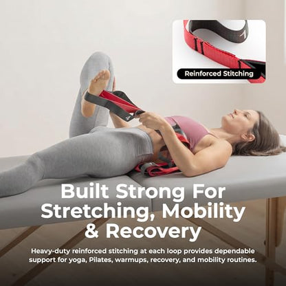 Sunny Health & Fitness Premium Yoga Stretch Strap, 10 Individual Grip Loops