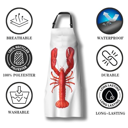 Cooking Apron for Women Lobster Aprons for Men for Kitchen Restaurant BBQ Painting Crafting Gardening 27” (W) x 31” (H), Waterproof Aprons - color: Lobster
