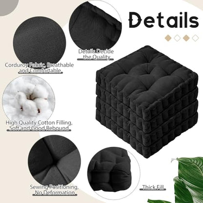 Jerify Black 4 Pcs Large Floor Pillow Cushion,Square 20 x 20 - color: Black, size: Square 20 x 20