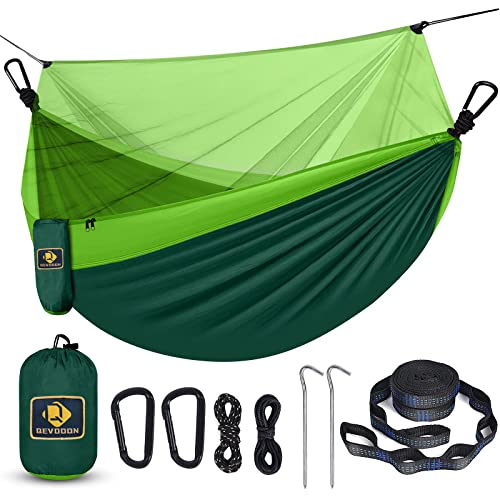 Camping Hammock with Net,Portable Lightweight Double Hammocks with Tree Straps and Solid D-Shape Hanging Hooks,Parachute Nylon Hammock for Backpacking Beach Backyard Patio Hiking - color: Molv/Guolv, size: Large