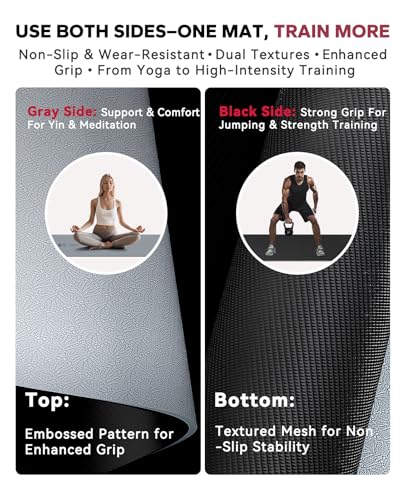 HAPBEAR Large Yoga Mat - 72"x36" Extra Wide Exercise Mat - 1/4" Thick Dual Color PVC | Anti-Slip Surface & High Cushioning - Ideal for Yoga, Pilates & Home Workouts - Bonus Mesh Bag - color: Gray/Black
