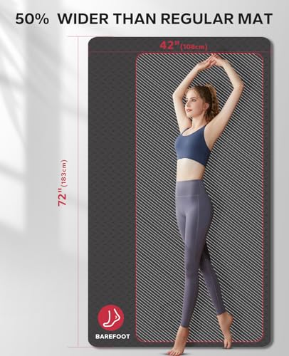 HAPBEAR Extra Large Yoga Mat - 72"x48"x6mm (1/4 inch), Non-Slip, Durable, Thick Wide Exercise Mat for Home Workouts, Yoga, Pilates, Stretching and Cardio Workouts - color: 72"x43"- Black, size: 6MM
