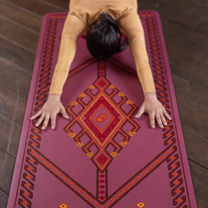 Liforme Printed Yoga Mat - Patented Alignment Design, Ultimate Grip - color: Majestic Carpet - Maroon