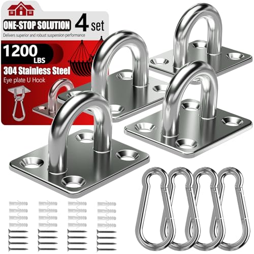 sprookber 304 Stainless Steel Pad Eye Snap Hook,M8 Ceiling Hook 1200Lb,8Pcs | Hanging Kit with Screws for Hammock Chair Swing, Yoga Gym Equipment, Sun Shade Sail, Plant Hangers & Marine Boat Hardware - size: 3.15 inch, style: Square
