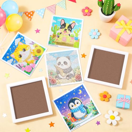 40pcs 5D Cartoon Diamond Painting Kits for Beginners, 6.7 x 6.7 In Cute Animal Diy Diamond Penguin Panda Arts and Crafts for Animal Party Decorations Party Favors Bag Fillers Supplies
