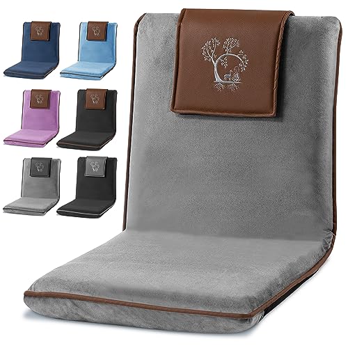 Japanese Meditation Floor Chair with Back Support for Adults - Premium Meditation Chair with Adjustable & Foldable Back for Seating, Yoga & Gaming — Folding Backjack Chairs with Backrest for Adults - color: Grey Brown, style: Square