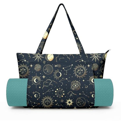 Yoga Bag for Women, Large Canvas Yoga Mat Tote Bag with Yoga Mat Carrier - color: Sun Moon