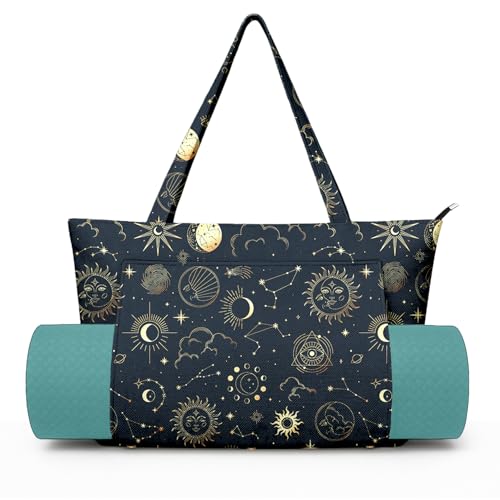 Yoga Bag for Women, Large Canvas Yoga Mat Tote Bag with Yoga Mat Carrier - color: Sun Moon