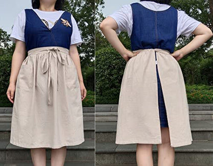 Unisex Chef Aprons White Retro Cotton Maid Short 2 Pockets Waist Waiter Waitress Half Apron - color: Cotton Beige
