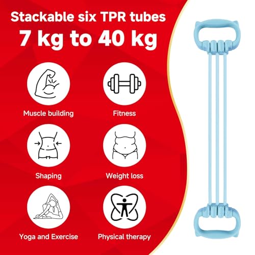 6 Gear Adjustable Resistance Bands, Fitness Resistance Bands Exercise Bands with Comfort Grips, Unisex, for Arms, Chest Extender, Home Workout, Fitness, Pilates - color: Blue