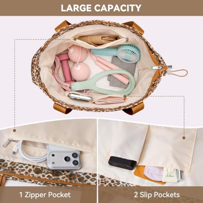 WLLWOO Thick Yoga Mat Bag Women Gym Tote Breathable Mesh Holder Wet Pocket - color: Brown Leopard