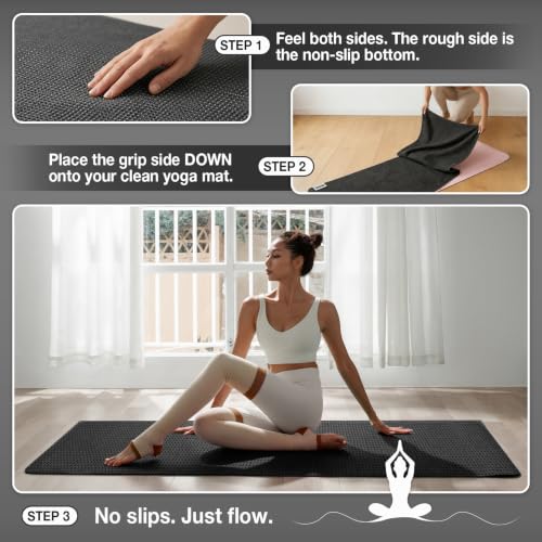 Hot Yoga Mat Towel, Non-Slip Grip Microfiber 24x72in - color: Black, size: 24 inch X 72 inch