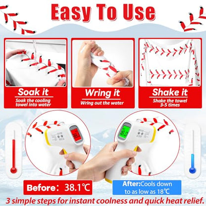 Lonfliness 18Pcs Baseball Cooling Towels 38x12 Inch Breathable Chilly Softball Baseball Microfiber Ice Towel Fast Drying Sport Team Gift for Player Coach Gym Workout Biking Running Yoga (Baseball) - color: White
