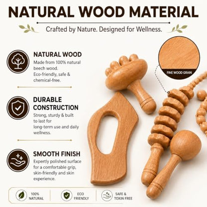 7-in-1ct, Wood Therapy Kit for Lymphatic Drainage, Maderoterapia Wooden Massager, Anti Cellulite Body Sculpting Roller, Body Contouring Tool for Waist, Legs & Back