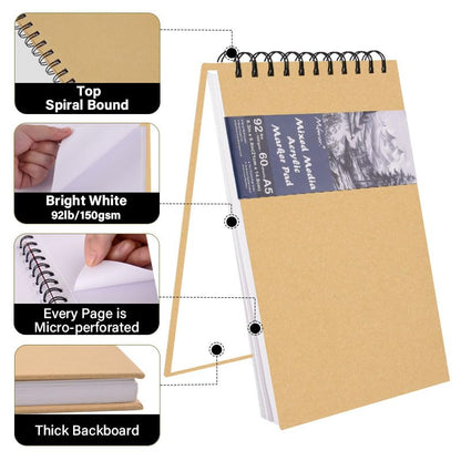 5.8" x 8.3" Mixed Media Sketch Book,Spiral Bound Hardcover Sketchbook,60 Sheets 92lb/150gsm Neutral White Acid Free Paper,Art Journal Sketchbook for Drawing Writing Sketching Illustration,Yellow - color: Bright White-Yellow