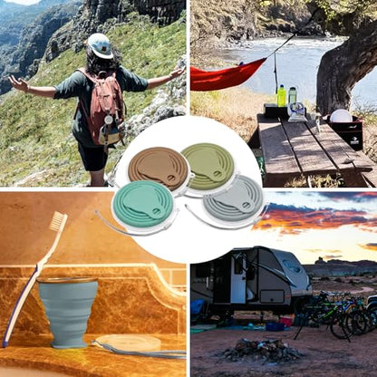 Litoexpe 4 Pack Silica gel Collapsible Travel Cup 270ml, Style 2 | Mint Green & Light Gray & Mustard Yellow & Light Brown,with Lids, Portable Folding Camping Cup, for Camping and Travel - color: Mint Green & Light Gray & Mustard Yellow & Light Brown